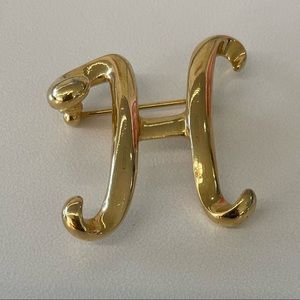Anne Klein Letter Initial H Gold Tone Pin Brooch